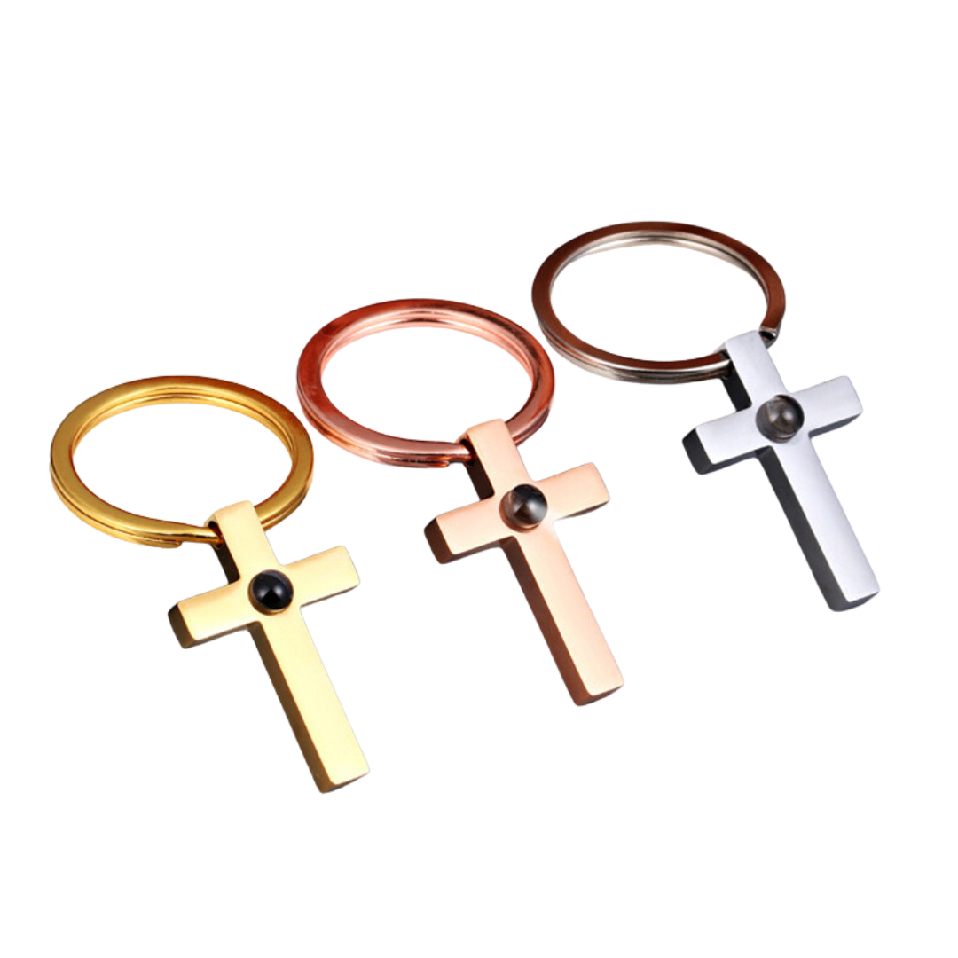 Personalized Stainless Steel Cross Keychain