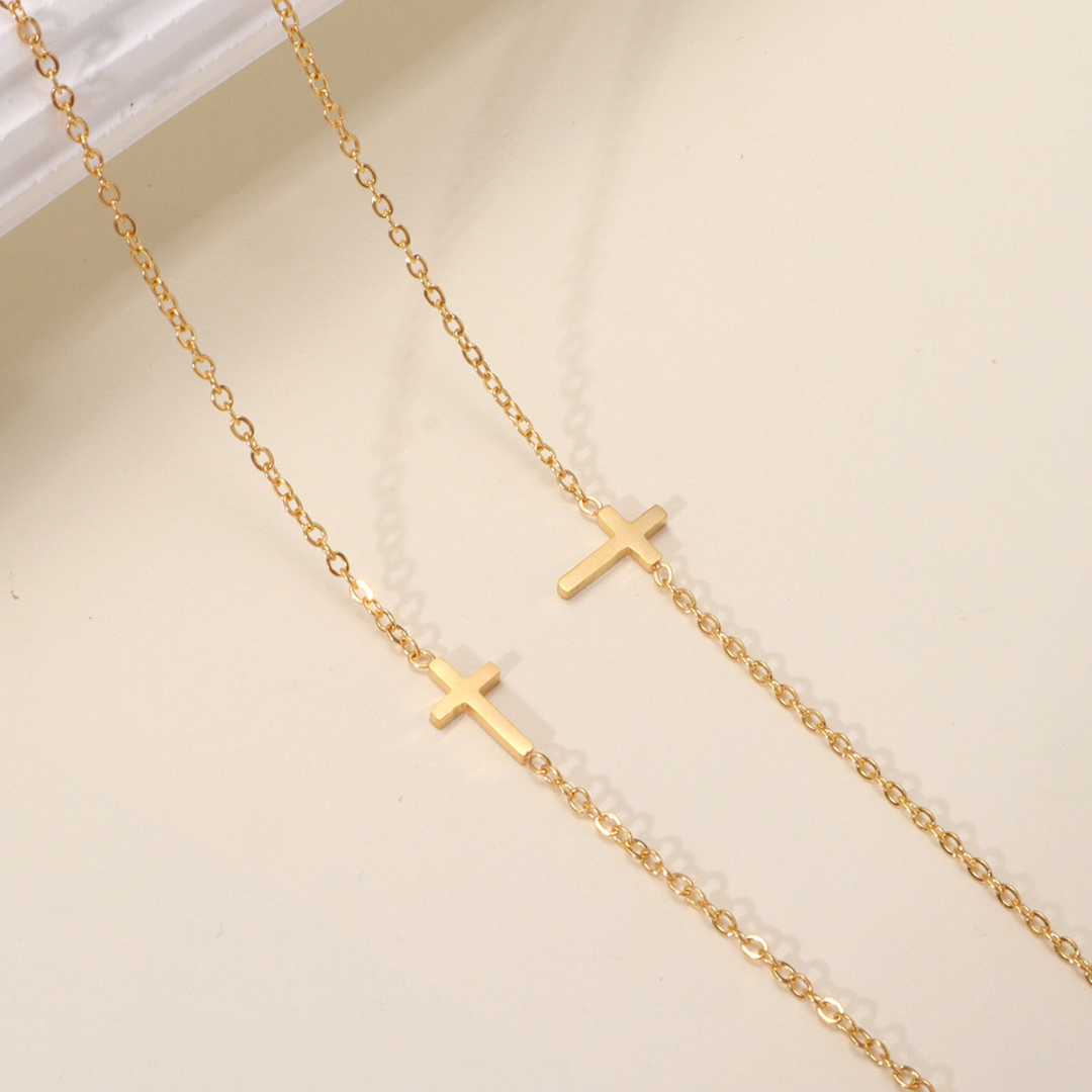 18K Gold-Plated Stainless Steel Cross Choker Necklace