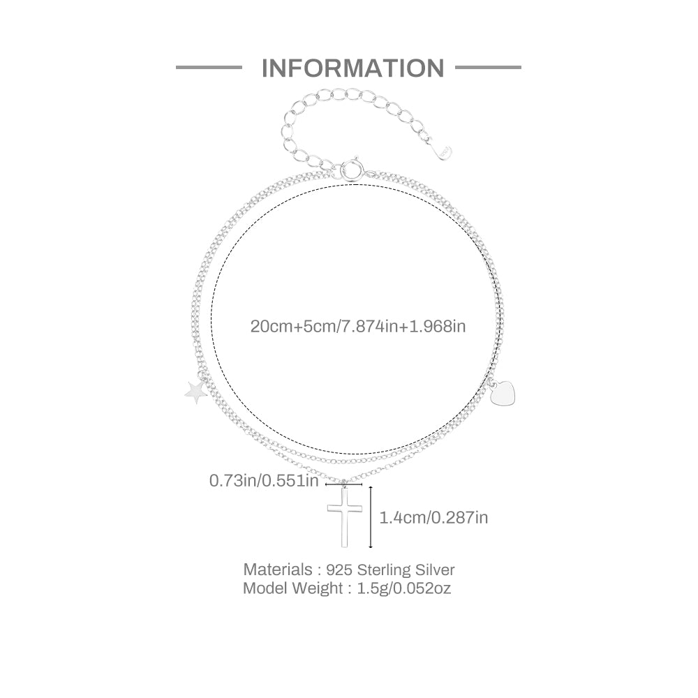Tobillera con cruz de plata de ley modesta